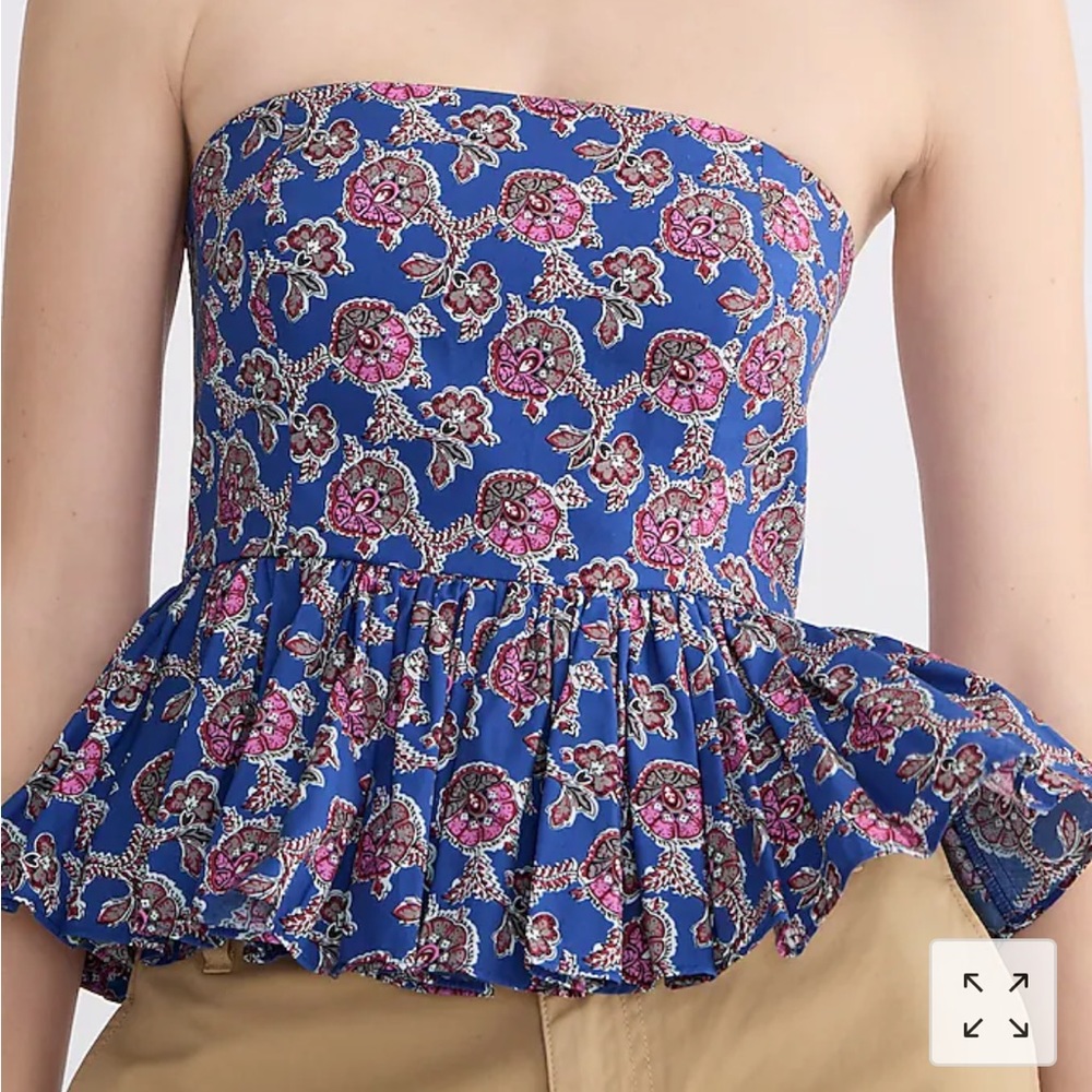 J. Crew collection strapless peplum top in Ratti blue blooms print